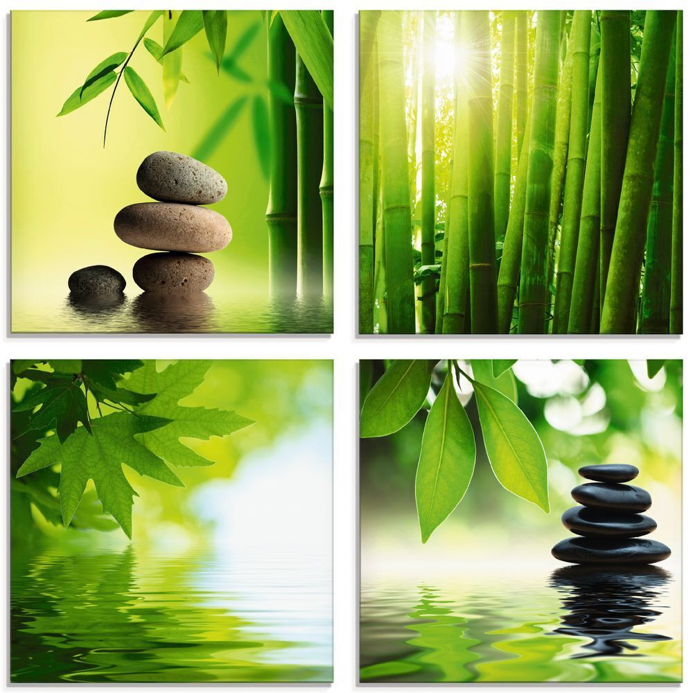 Artland Glasbilder 4Er Set Bilder Natur Zen Spa Wellness Bambus within Glasbilder Für Badezimmer